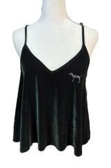 Victoria's Secret PINK Black Velvet Cami Tank Top‎ Size Oversized Medium Y2K Photo 0