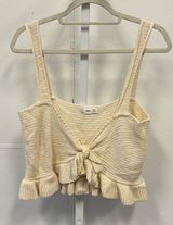 Mango MNG Cream Knit Tie Front Ruffle Hem Crop Top XL 100% Cotton Cottagecore Photo 0