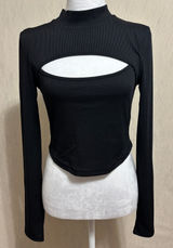 SheIn Ribbed Mock Neck Cutout Crop Top Bodycon Edgy Clubbing Night Out Y2K Sz 8/10 Photo 0