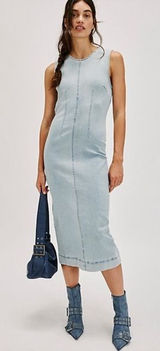 FREE PEOPLE Tell Me About‎ It Midi Denim Dress Size 0 NWOT Photo 0