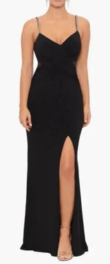 Xscape Black Beaded Straps Mesh Inset‎ Gown Size 10 $258 5298X Photo 0