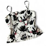 White House Black Market Floral Peplum Cami Coreset Top Black‎ White Pink Size 8 Photo 0