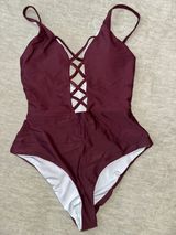 Burgundy full piece bathing suit  Photo 0