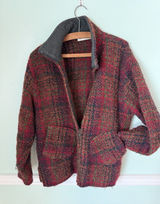 Kilkenny M‎ Wool Tweed Short Sweater Jacket Plaid Full Zip Photo 0