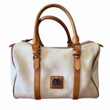Vintage Dooney & Bourke White Monogram Canvas Barrel Satchel Bag Leather Trim Photo 0