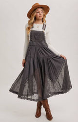 Lace Embroidered Tulle Bib Maxi Bohemian Apron Dress Size XL Photo 0