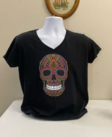Women’s V-neck Skull T-shirt Photo 0