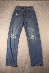 American Eagle High Rise Baggy Jean Blue Women's Jeans‎ Size 6 Distressed Photo 0