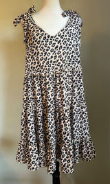Simply Southern Leopard Print Tiered Ruffle Tie Mini Dress XL Tan Black boho Y2K Photo 0