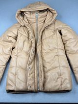 Abercrombie & Fitch Ultra Vegan Leather Puffer Jacket Camel Tan Small Hooded Photo 0
