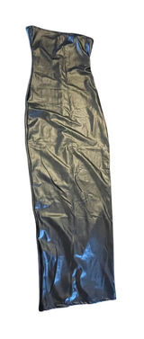 Black Faux Leather Strapless Tube Maxi Dress Bodycon Minimalist Column Dress XS Photo 0