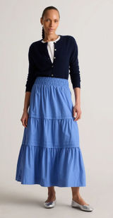 Quince 100% Organic Cotton Poplin Tiered Maxi Skirt True Blue Size M Photo 0