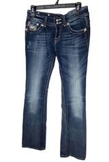 Miss Me Women's Bootcut Jeans Size 28 Blue Rhinestone Studded Flap Pocke… Photo 0