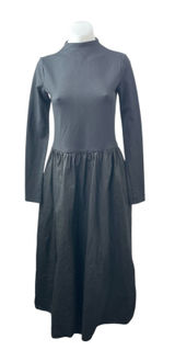 Marcella Women's Black Long Sleeve Mock Neck Pleated Fit & Flare Maxi Dress Sz M Photo 0