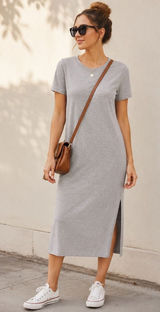 Outerknown Neptune Tee Shirt Maxi Dress Women Gray L Gray Hemp Tencel Side Slit Photo 0