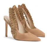 Good American The Show Off Slingback Pump Heel GA029S-E Suede Nude Size 8 Photo 0