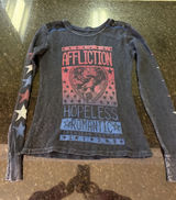 Affliction Ladies Long Sleeve Waffle Knit Shirt Sz S Lace Stars Black Biker Photo 0