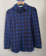 Tuckernuck XS Blue Plaid Puff Shoulder Flannel Shirt Saranac Western Country Photo 0