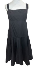 Lauren Ralph Lauren Black‎ Cotton Fit Flare Midi Dress 16 Square Neck Tiered Photo 0