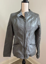 Joujou Gray Leather Jacket Womens XS Moto Zip Up Quilted Biker‎ Edgy Urban Chic Photo 0