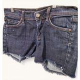 7 For All‎ Mankind Dojo Cut Off Denim Shorts Women's 27 Raw Hem Blue Stretch Photo 0