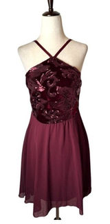Lulus Dress Women Medium Burgundy Time of Love Sequin Halter‎ Skater Mini Prom Photo 0