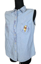 Vtg 90s Disney Store Winnie the Pooh Embroidered Chambray Shirt Button Up Sz M Photo 0
