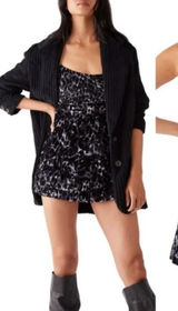 Free People‎ Virgo Moon Velvet Slip Minidress Gray Black Leopard Size Medium Photo 0