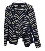 Lane Bryant Women's Navy Cream Striped Open Front Fringed Jacket Size 14 Photo 0