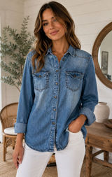 Vintage 90s Grunge Calvin Klein Chambray Denim Utility Shirt Dual Flap Pockets Size M Photo 0