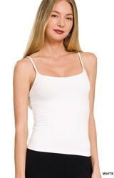 Zenana Double Layered Round Neck Spaghetti Cami - White - Small Photo 0
