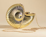 Gold Nautilus Shell Clutch Crossbody Purse Metallic Hard Case Evening Bag Photo 0