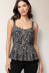 Anthropologie‎ Jaime L Zebra Animal Print Peplum Tank Top Black Tan Sweetheart Photo 0