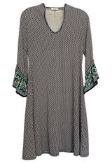 Max Studio Womens‎ XS Navy Geometric V-Neck Bell Sleeve Paisley Knit Dress Photo 0