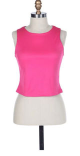Originality Womens High Neck Double Layer Rib‎ Tank Top Fuchsia Pink Cropped XL Photo 0