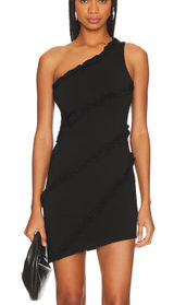 Revolve Black Mini Dress SMALL One Shoulder Bodycon Cotton More to Come $72 NEW Photo 0