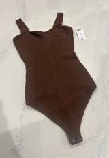 Abercrombie & Fitch Brown Ribbed sweater straight‎ neck bodysuit thong NWT Photo 0