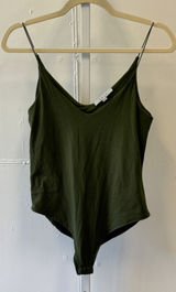 Gaze Olive Green V-Neck Spaghetti Strap Bodysuit Small T42668 Soft Stretch Photo 0