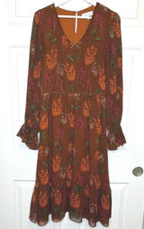 Gibson Latimer Floral‎ Print Long Sleeve Midi Dress Brown Orange Size Unknown Photo 0