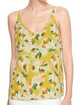 Banana Republic Tropical Feather Print Yellow Tank‎ Top Sleeveless Women S Photo 0