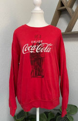 Coca Cola Bottle Graphic Long Sleeve Crewneck Red Sweatshirt Casual Cozy Holiday Photo 0