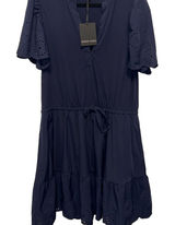 Modern Works Women's Dress Navy Coastal‎ Preppy Puff Sleeve Eyelet Plus Size 1X Photo 0