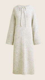 J. Crew Relaxed Tie Neck Long Sleeve Knit Sweater Midi Dress Wool Blend Gray S/M Photo 0