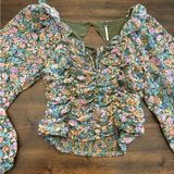 Free People Mabel Printed Blouse Women’s Small Garden Combo Lace Up Green Top Photo 0