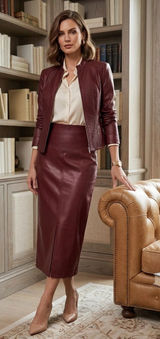 PRETTYGARDEN Women's Burgundy Maxi Leather Skirt - Sleek Pencil Maxi Photo 0