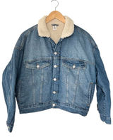 HM Light Wash Denim Sherpa Lined Boxy Jacket Size S Like New Trucker Photo 0