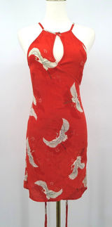 Billabong Red Crane Print Halter Mini Dress Women Medium Keyhole Neck Tie Waist‎ Photo 0