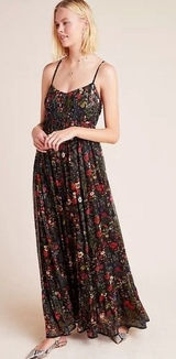 Anthropologie PAYAL JAIN Massima Pleated Floral Maxi Dress Romantic Small Photo 0