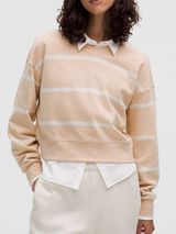 Lululemon Perfectly Oversized Cropped Crew Stripe Cafe Au Lait White Opal 6 Photo 0