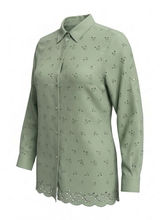 Lauren Ralph Lauren Pistachio Green Floral Eyelet Linen Long Sleeve Button Top Photo 0